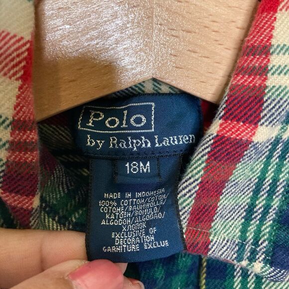 Polo Ralph Lauren Plaid Flannel Button Up Shirt Suede Elbow Patch Size 18 Months - Picture 11 of 11